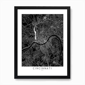 Cincinnati Black And White Map Art Print