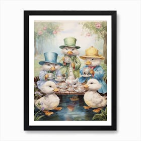 Animated Tea Party Ducklings 2 Art Print