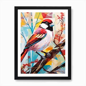 Bird Painting Collage House Sparrow 3 Art Print