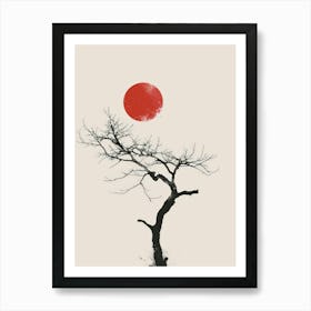 Tree With Red Sun Art Print