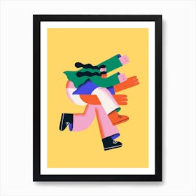 Jumping Into The Weekend Yellow Art Print