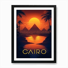 Egypt Sunset: Pyramids and Nile River Art Print