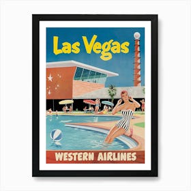 Las Vegas Pool, Retro Vintage Travel Poster Art Print