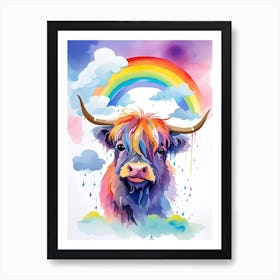 Highland Cow With Rainbow Art Print