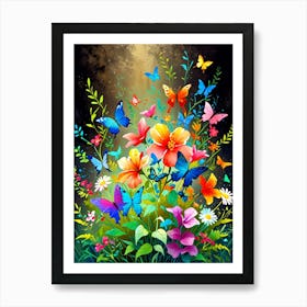 Colorful Flowers And Butterflies 2 Art Print