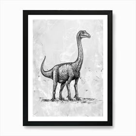 Corythosaurus Dinosaur Black Ink & Sepia Illustration 2 Art Print