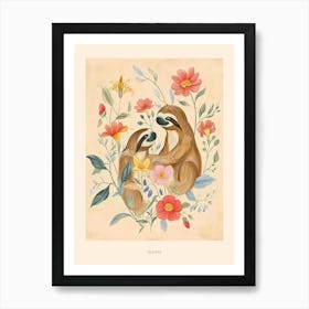 Folksy Floral Animal Drawing Sloth 3 Poster Poster