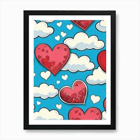 hearts and clouds Art Print