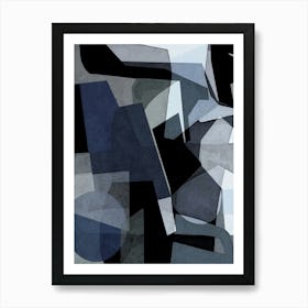 AVERY - Minimalist, Abstract, Graphic, Geo, Tonal, Blue, Black Art Print