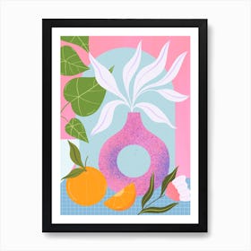 Still Life with Leaves in Vase Art Print