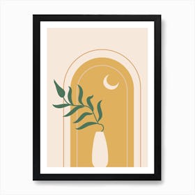 Moon And Plant In A Vase Art Print