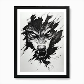 Angry Wolf Watching from Wall Hole 5 Art Print