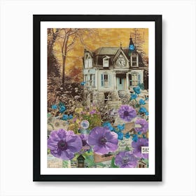 Purple Flowers Scrapbook Collage Cottage 2 Art Print