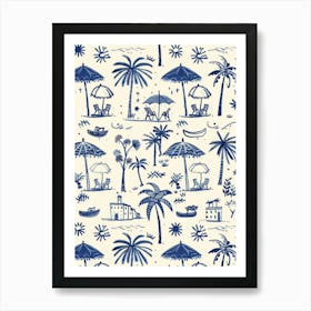 Blue And White Palm Trees 1 Art Print