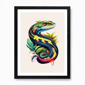 Boomslang Snake Tattoo Style Art Print
