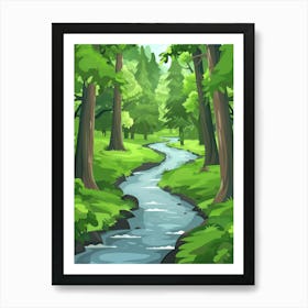 Cartoon River In The Forest Art Print