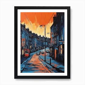 Painting Of Edinburgh Scotland In The Style Of Line Art 1 Art Print