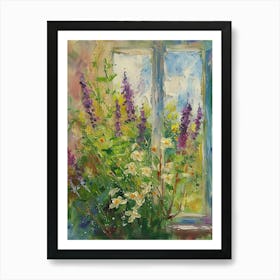 Lavender Flowers On A Cottage Window 4 Art Print