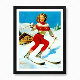 Pinup Skiing Girl Art Print