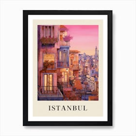 Istanbul Turkey 7 Vintage Pink Travel Illustration Poster Art Print