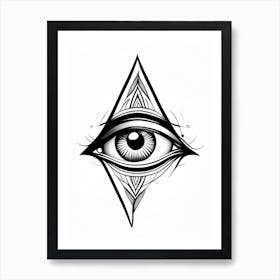Intuition, Symbol, Third Eye Simple Black & White Illustration 4 Art Print