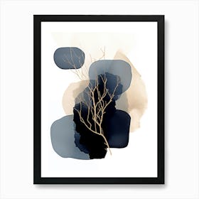 Black, Blue And Gold Abstract Painting 6 Art Print