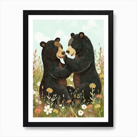 American Black Bear Two Bears Playing Together Storybook Illustration 1 Art Print