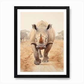 Rhino Walking On The Dusty Path Art Print