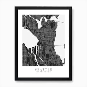 Seattle Washington Minimal Black Mono Street Map  Art Print