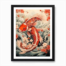 Koi Fish Animal Drawing In The Style Of Ukiyo E 1 Art Print