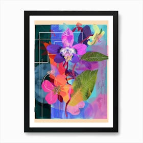 Forget Me Not 2 Neon Flower Collage Art Print