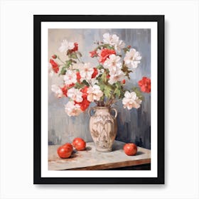 Geranium Flower And Peaches Still Life Painting 1 Dreamy Art Print