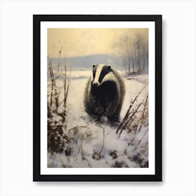 Vintage Winter Animal Painting Badger 2 Art Print