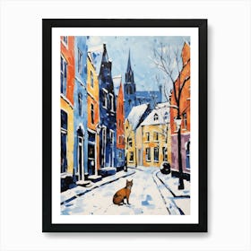 Cat In The Streets Of Bruges   Belgium With Snowd 1 Art Print
