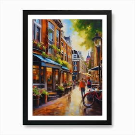 The city of Amsterdam, Netherlands, streets, cafes, passing by, the beauty of summer, oil colors.5 Art Print