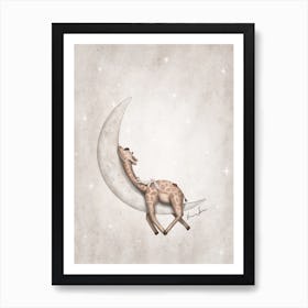 Sweet Dreams Giraffe On The Moon Art Print