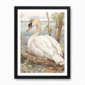 Storybook Animal Watercolour Swan 4 Art Print