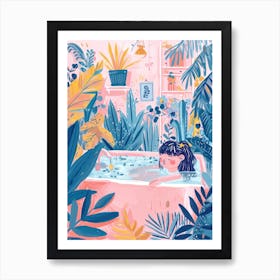 Girl Having A Bath With Plants Lo Fi Kawaii Illustration 2 Art Print