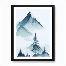 Mountain And Forest In Minimalist Watercolor Vertical Composition 69 Art Print