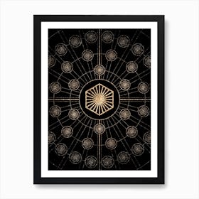 Geometric Glyph Radial Array in Glitter Gold on Black n.0245 Art Print