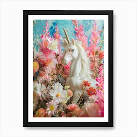 Toy Unicorn Surrounded By Flowers 3 Art Print