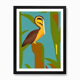 Brown Pelican Midcentury Illustration Bird Art Print