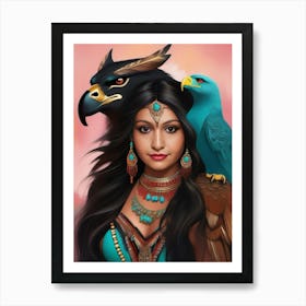 American Indian Woman With Eagles. Art Print