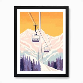 Jackson Hole Mountain Resort   Wyoming, Usa, Ski Resort Pastel Colours Illustration 1 Art Print