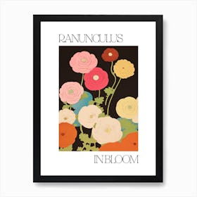 Ranunculus In Bloom Flowers Bold Illustration 1 Art Print