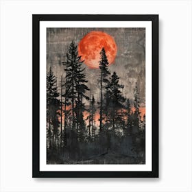 Red Moon In The Forest 2 Art Print