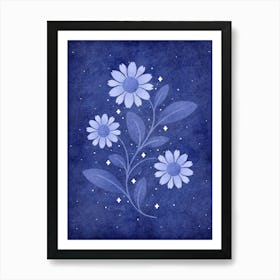 Twilight Sparkles Blue Floral Art Print