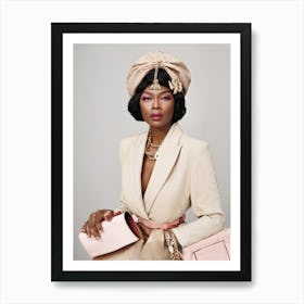 Portrait Of A Fashionable Woman With Oriental Features Draped In Luxurious Fabrics Adorned With Pin (2) Art Print