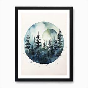 Watercolour Painting Of Boreal Forest   Northern Hemisphere 2 Art Print