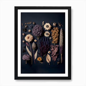 Dark Dried Flowers Collection Purple Art Print